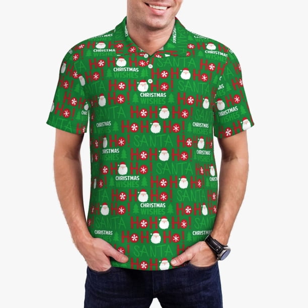 Fotbe Cute Santa And Ho Ho Ho Camiseta Polo de Golf para Hombre con Estampado – Camisa Deportiva Transpirable con Cuello Abotonado-Small