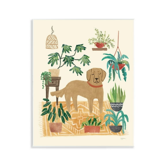Stupell Industries Labrador with House Plants Animals & Insects Painting Unframed Art Print Wall Art, 11 x 14