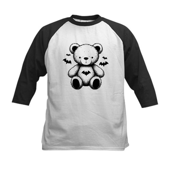 CafePress - Batty Bear White Kids Baseball T Shirt - Kids Cotton Baseball Jersey, 3/4 Sleeve Shirt