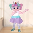 thumbnail image 4 of Lindo disfraz de mascota de unicornio LOl para niña, disfraz de rol de dibujos animados para adultos, disfraz de carnaval festivo con lazo de pelo plateado para niña, 4 of 5
