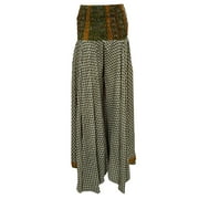 Mogul Women's Vintage Skirts Beige Silk Sari Divided Maxi Skirt