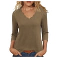 thumbnail image 4 of Womens V Neck T-Shirt 3/4 Sleeve Tops Dressy Casual Loose Fitting Shirts, Summer Vacation Pullover Blouses Trendy Clothes Coffee XXL, 4 of 5