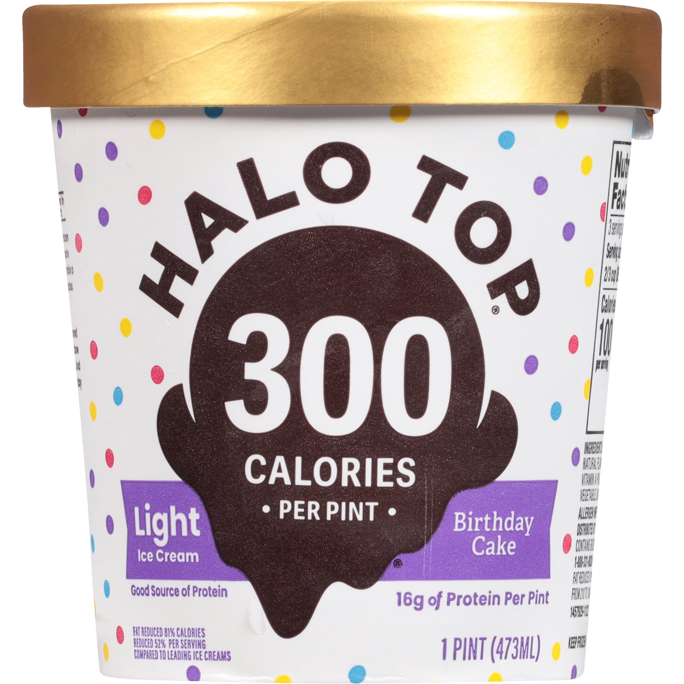 Halo Top Birthday Cake Light Ice Cream, With A Good Source of Protein, Lower Calorie Frozen Dessert, 16 fl oz Pint