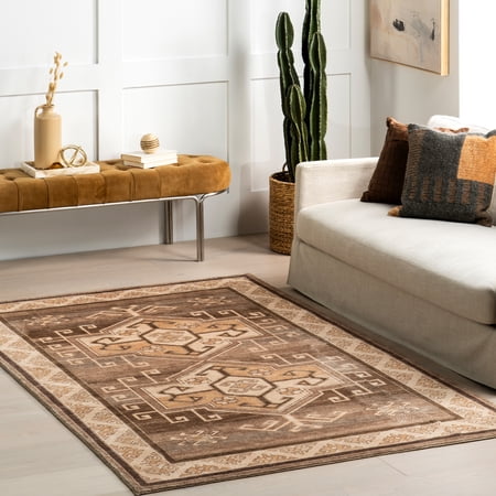 nuLOOM Peony Traditional Medallion Machine Washable Area Rug, 5' x 8', Brown