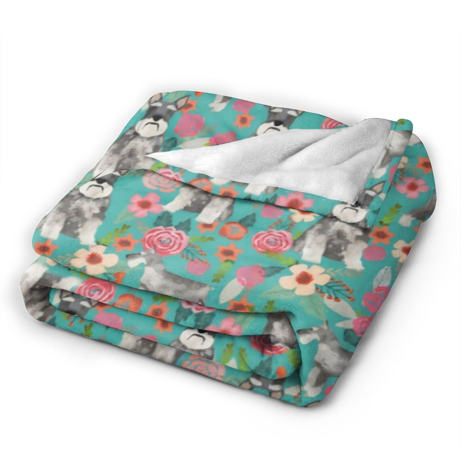Wijzvio Schnauzer Dogs Lovers Flower Floral Throw Blanket Soft Fuzzy Fleece Blanket For Couch Bed Living Room Decoration 60"X50"