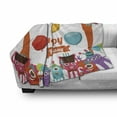 thumbnail image 3 of Birthday Soft Flannel Fleece Blanket, Funny Happy Monsters Holding Chocolate Cakes Party Horns Kids Celebration Design, Cozy Plush for Indoor and Outdoor Use, 60" x 80", Multicolor, by Ambesonne, 3 of 6
