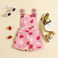 thumbnail image 2 of Douhoow Floral Denim Overalls for Kids Baby Girls Strawberry Suspender Jumpsuits Shorts 12 18 24 Months 3 4 5 6 Years Toddler Summer Pocket Rompers, 2 of 9