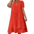 thumbnail image 2 of ClodeEU Women's V Neck Short Sleeve Linen Blend Swing Dress,Casual Loose Tunic Midi Dress Red,Women's Plus L, 2 of 7