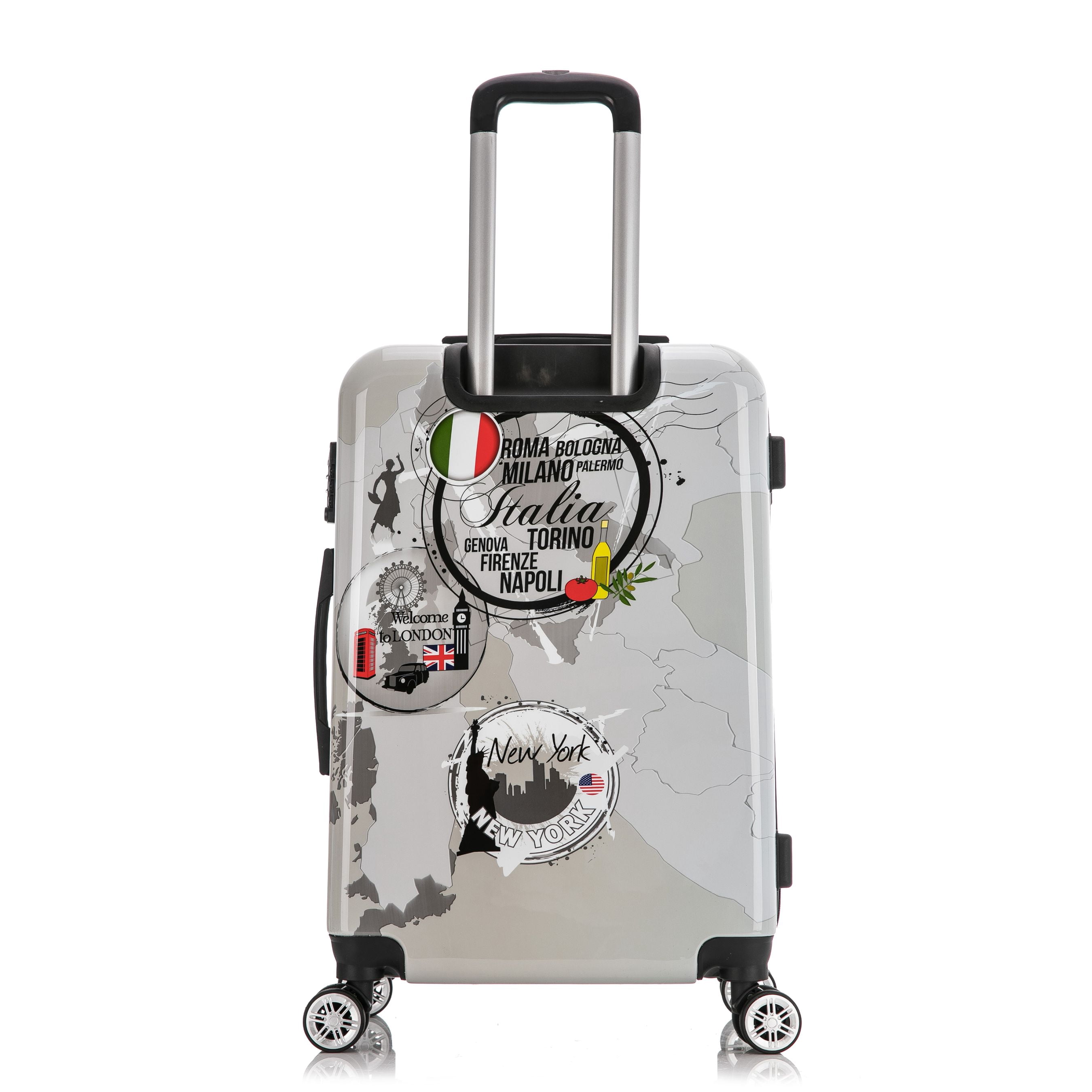 InUSA Print 24" Hardside Checked Luggage with Spinner Wheels, Handle and Trolley, World