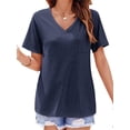 thumbnail image 4 of Short Sleeved Women V-Neck Solid Color Loose T-Shirt Tops, 4 of 5