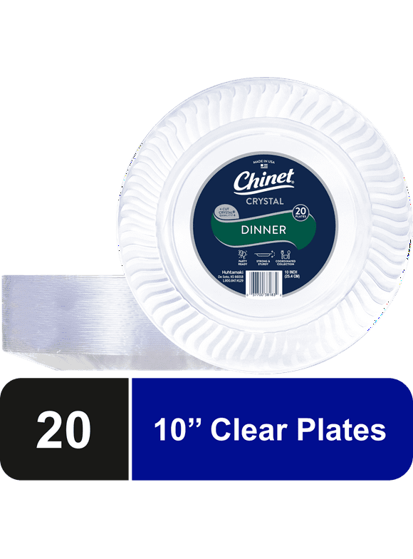 Chinet Crystal Premium Plastic Dinner Plates, Clear, 10", 20 Count