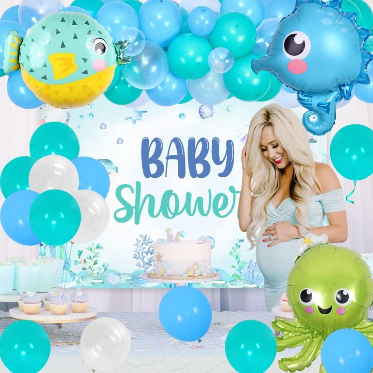 Under The Sea Baby Shower Decorations Blue, Ocean Theme Baby Shower  Backdrop Pastel Balloon Garland Arch for Ocean Baby Shower Party, Sea  Animals Foil Balloons for Starfish Summer Ocean Themed Party 
