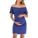 thumbnail image 4 of Vestido de mujer Vestido de embarazada de manga corta con hombros descubiertos Falbala Summer Cloth, Azul, XL Monstrate AP002176-12, 4 of 7