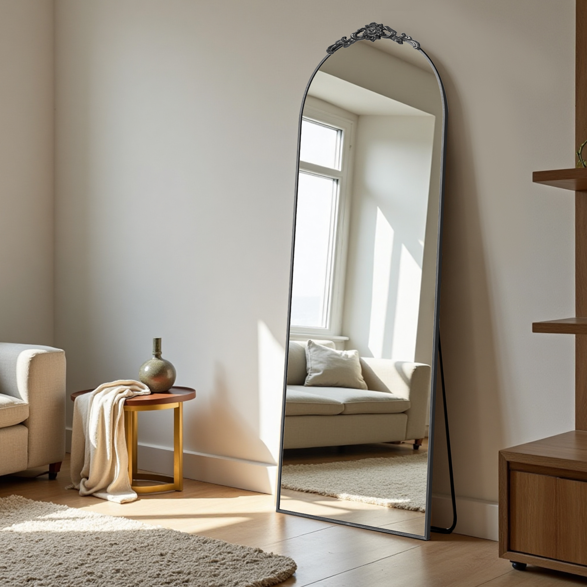 MAYEERTY 65"x24" Black Arched Floor Mirror Full Length Large Long Wall Mounted Mirror