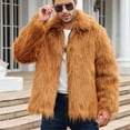 thumbnail image 4 of Babysbule Mens Winter Coats Mens Warm Faux Furry Long Coat Jacket Winter Solid V-neck Outerwear, 4 of 8