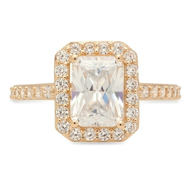 2.07 ct Emerald Cut Real Genuine Natural Diamond SI1-SI2 I-J 18K Yellow Gold Halo Promise Wedding Statement Engagement Designer Ring size 3.5