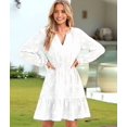 thumbnail image 6 of Women'S Casual Long Sleeve Babydoll Flowy Dress V Neck Swing Party Mini Dress White M, 6 of 9