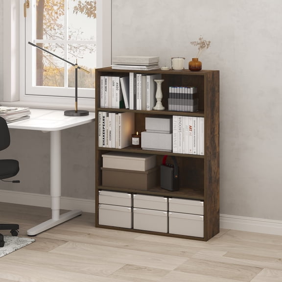 Furinno PASIR 4-Tier Bookcase with Open Storage Shelf Amber Pine