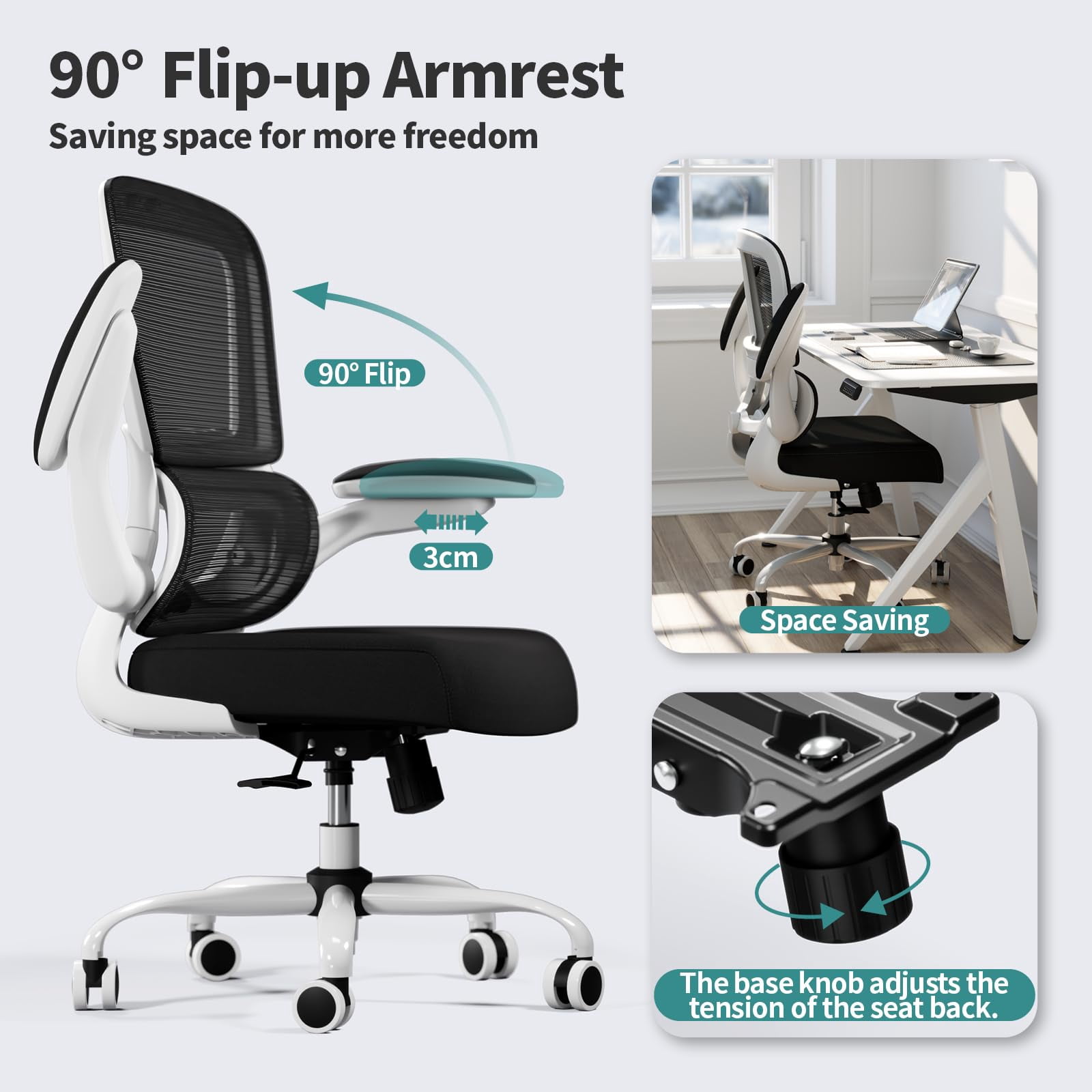 Office Chair - Ergonomic Desk Chair with Adjustable Lumbar Support, Mesh Computer Chair, Executive Chairs for Home Office Comfortable Lumbar Support (Black)