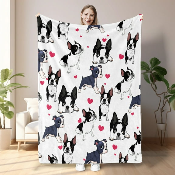 Cute Boston Terrier Fleece Blanket – Soft Flannel Throw, Lightweight & Warm for Couch, Bed & Sofa | Dog Lover Gift, Cozy Home Decor (130×150cm)