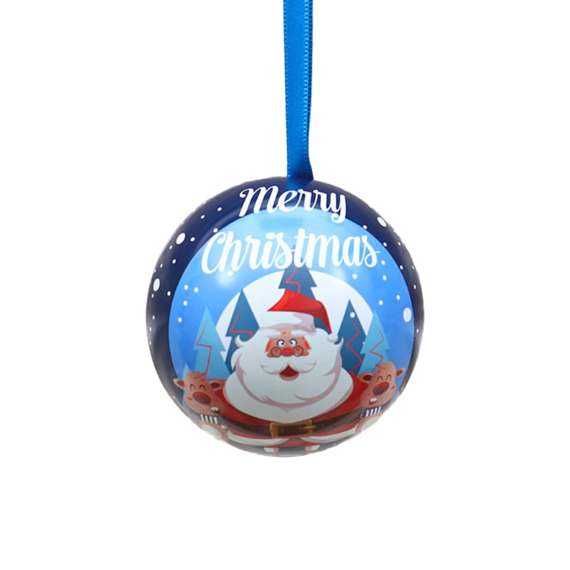 Christmas Tinplate Candy Box Santa Claus Ball Shape Xmas Tree Hanging Decor Well 