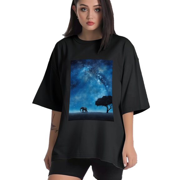 Plus Size Shirt for Women Black Tops for Women Short Sleeves Shirt for Women Elephant And Sky T Shirt Crewneck Shirt for Women XS
