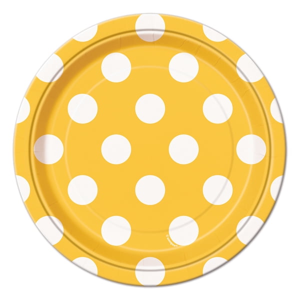 7" Polka Dot Paper Dessert Plates, Sunflower Yellow, 8ct