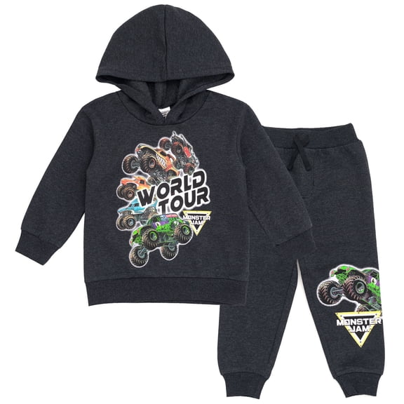 Monster Jam Toddler Boys' Fleece 2-Piece Hoodie and Pants Set Charcoal Heather