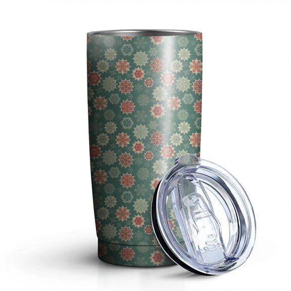 20oz Tumblers Green Christmas Floral Pattern Stainless Steel Vacuum Insulated Double Wall Travel Tumbler Cups Mug with Lid and Straw,Cleaning Brush for Cold & Hot Drinks