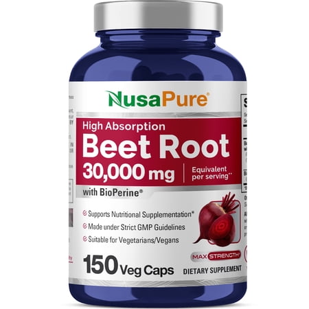 NusaPure Beet Root 30 000mg 150 Veggie caps (Vegan  Non-GMO & Gluten Free 4% Nitrates) Bioperine