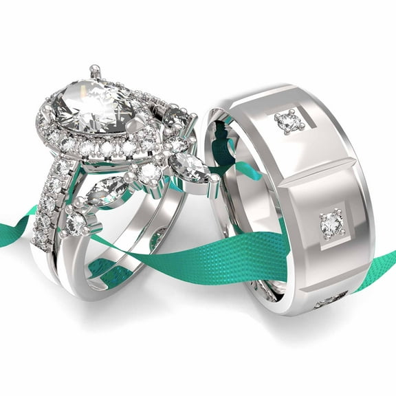 Wedding Ring Sets His And Hers Promise Ring Wedding Ring Sets His And Hers Couples Women 925 Sterling Silver Pear shaped cut Moissanite Man titanium Wedding Band