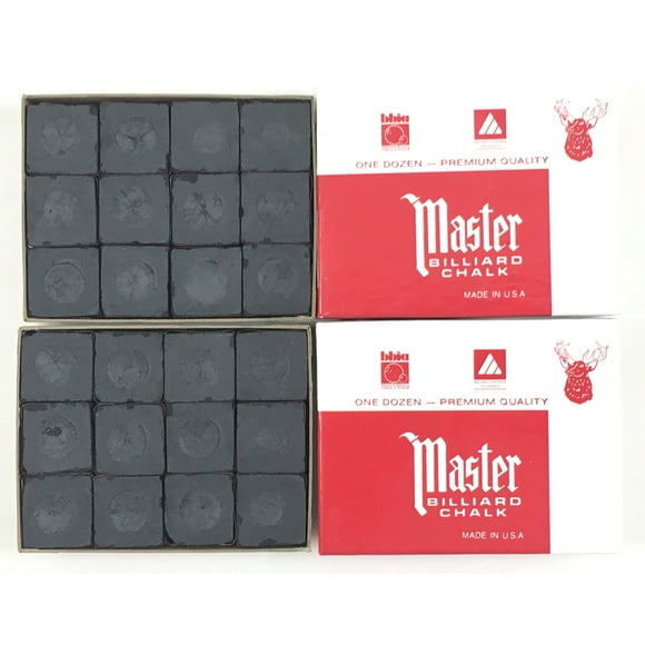Made in the USA - 2 Boxes of Master Chalk - 24 Pieces for Pool Cues and Billiards Sticks Tips (Black)