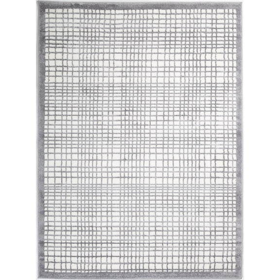 Ladole Rugs Grey Geometric Squares Turkish Machine Made Indoor Durable Area Rug Carpet, 3'9" x 5'2" (115cm x 160cm)
