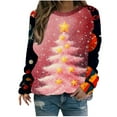 thumbnail image 2 of FDGIU Women's Christmas Graphic Tunic Tops - Soft Long Sleeve Crewneck Blouses with Xmas Tree Prints, Holiday Party Tees, 2 of 4