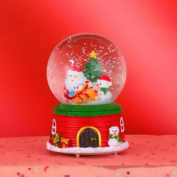 Résine 3D Snow Globe Boîte à Musique Vintage Batterie Allumé Flocon de Neige pour les Enfants Noël Nouvel An Cadeaux Bureau Décoration - Père Noël + Bonhomme de Neige