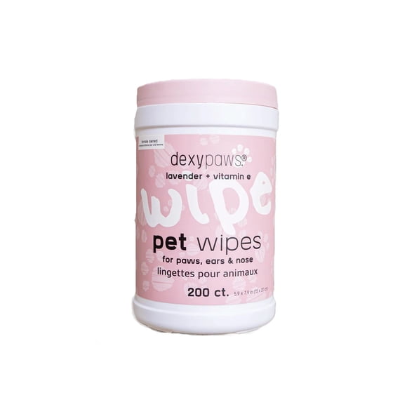 Dexypaws Grooming Wipes for Pets Canister 200 Wipes - Lavender and Vitamin E for All Skin Types