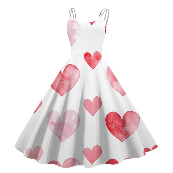 LWavelet 2026 Valentine's Ruffled Heart Dress, Women's Romantic Rose Pattern Sleeveless A Line Flowy Sundresses White M