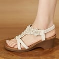 thumbnail image 4 of Dakaela Women's Wedge Sandals Flower Low Heels Summer Dressy Platform Sandal Rhinestone Beach Walking Shoes with Elastic Ankle Strap Size 6-9, 4 of 8