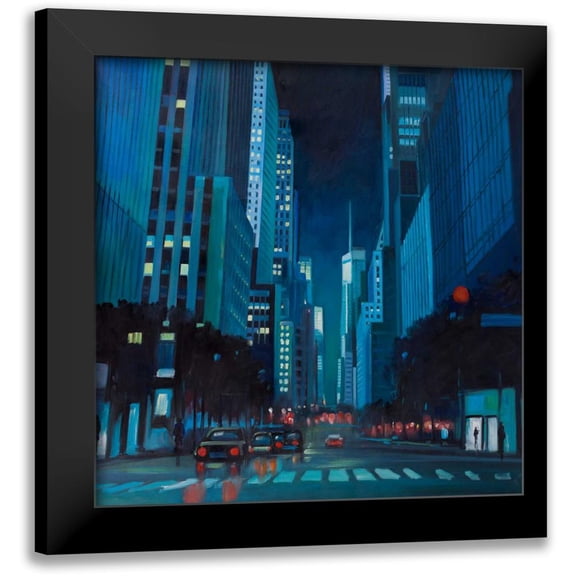 Atelier B Art Studio 12x12 Black Modern Framed Museum Art Print Titled - Evening in Manhattan, New-York