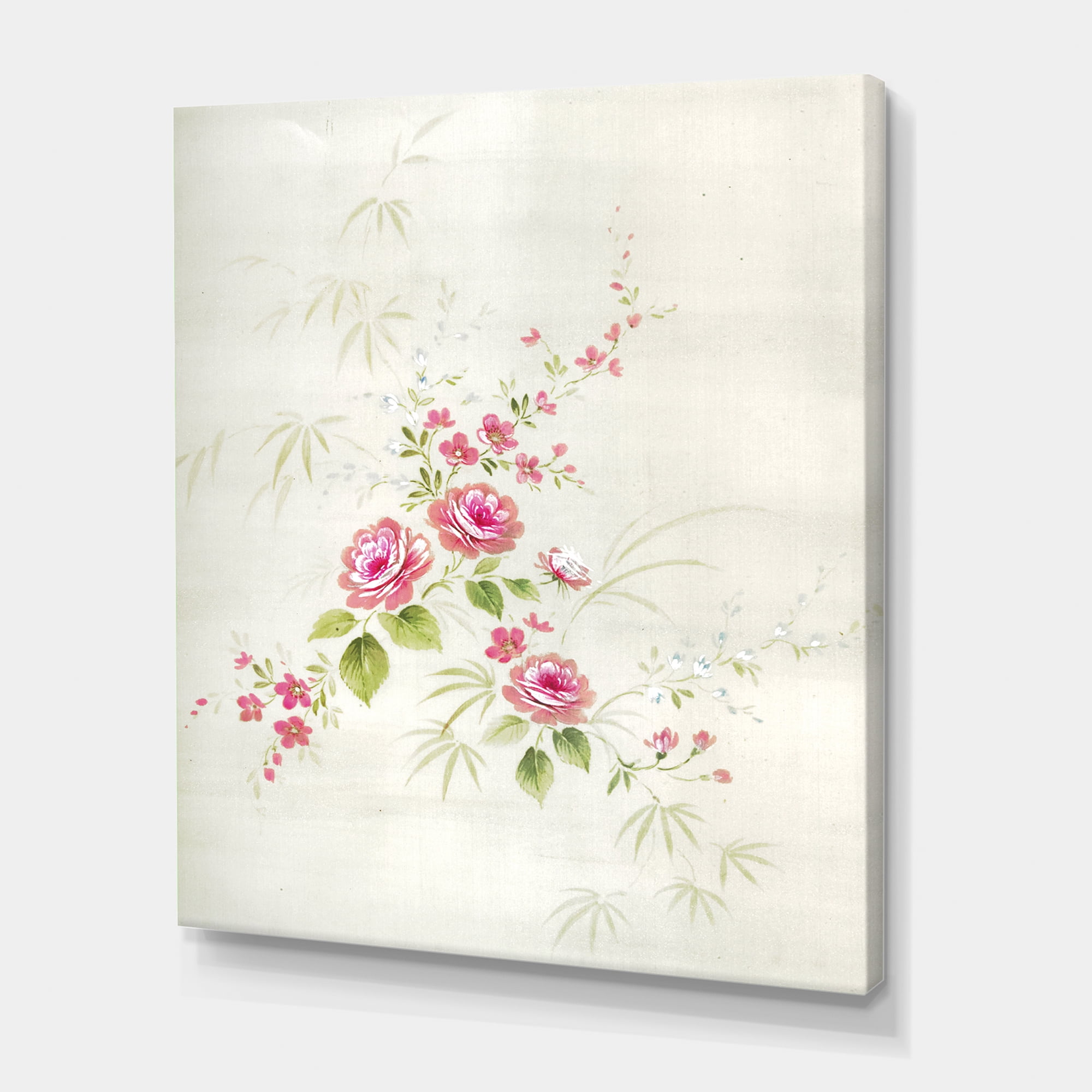 Abstract Retro Drawing of Flowers II 12 in x 8 in Painting Canvas Art Print, by Designart