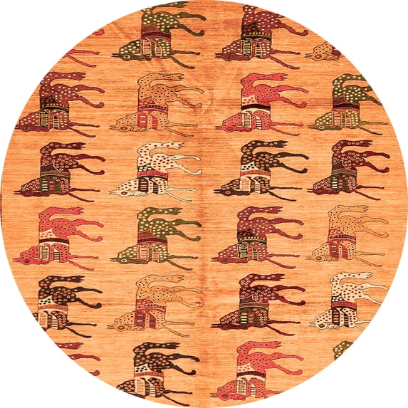 Ahgly Company Indoor Round Abstract Orange Modern Area Rugs, 5' Round