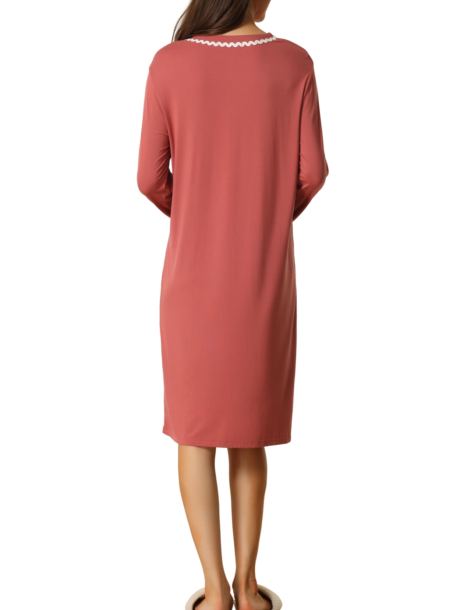 Unique Bargains Womens Nightshirt Button Down Nightgown Long Sleeve Pajama Sleepshirt S Red