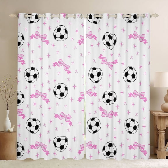Erosebridal Pink Bowtie Soccer Black Out Curtains, Cute Sport Curtains Pack of 2 (42x63 Each) for Girls and Boys