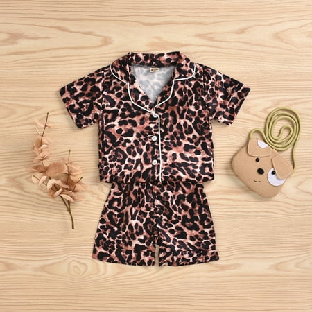 

Hunpta Baby Girl Boy Outfits Leopard Print Short Sleeve Button Down 2PCS Clothes Set