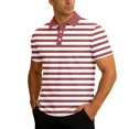 thumbnail image 2 of Mens Polo Short Sleeve Knit Striped Print Breathable Top Business Leisure Summer Golf Shirts for Men Brick Red L, 2 of 6