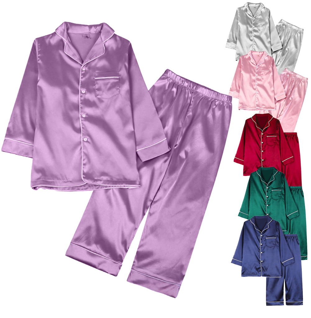 Lovebay - Boy Girl Kids Satin Silk Pajamas Set,Long Sleeve Top+Pant ...