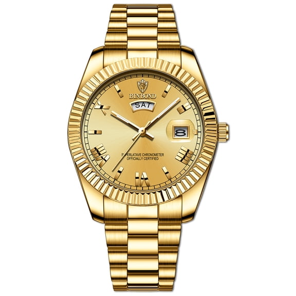 Resicozy Mens Watches Business Quartz Watch Stainless Display Date Casual Classic Round Watch 2026 Gold