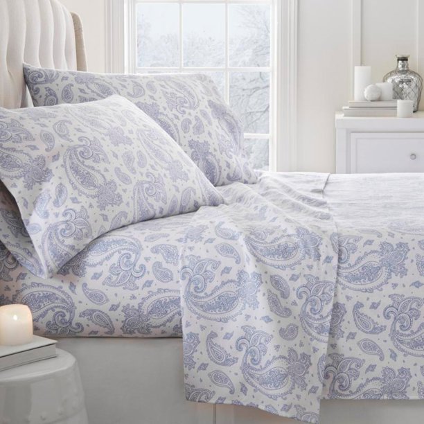 800 Thread Count Premium Paisley Flannel Sheet Set by Noble Linens