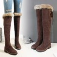 thumbnail image 2 of SACFOF Women's Winter Over The Knee Boots Fur Lined Thigh High Low Heel Faux Suede Combat Boots Riding Winter Snow Boots, 2 of 6