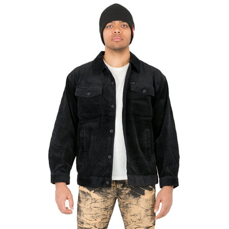 Vibes Mens Long Sleeve Black Six Wale Corduroy Flap Pockets Trucker Jackets